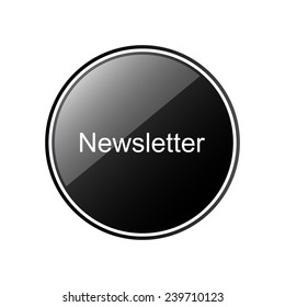 Newsletter   round black glossy button for the site, vector, EPS 10