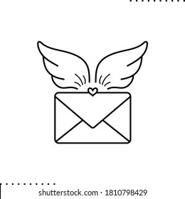 newsletter, subscribe, wings, heart and envelope, newsletter vector icon in outline