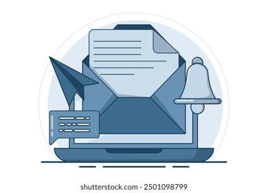 Newsletter subscription concept. Email Service with Correspondence Delivery. Alerts and bells, Email Newsletter Notifications, Marketing Announcements, Digital Communications, Customer Alerts. vector.