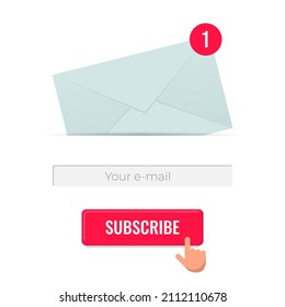 Newsletter Subscription Design Template For Site Form Of Email Subscribe. Envelope With Letter And E-mail Address Input For Register. Vector Eps Illustration