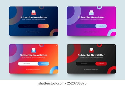 Newsletter Subscription Email pop up notification banner design. Professional web design, full set of elements. User-friendly design materials. vector