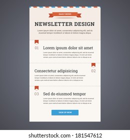 Newsletter template design with sign up button. Vector illustration in flat style.
