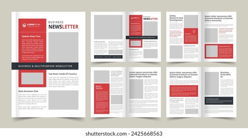 Newsletter Template Layout with Red Accents, Journal Design, Vector