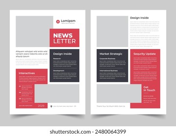 Newsletter Template Layout with Red Accents, Journal Design, Vector