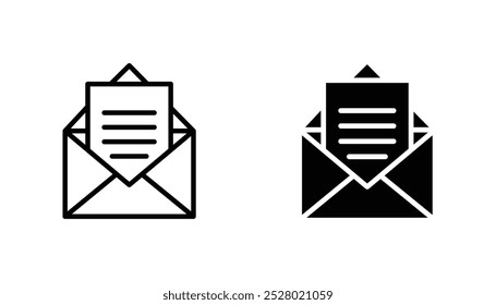 Newsletter vector icon set in black and white color.