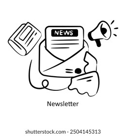 Newsletter  vector outline style Design Vector Stock illustration. 