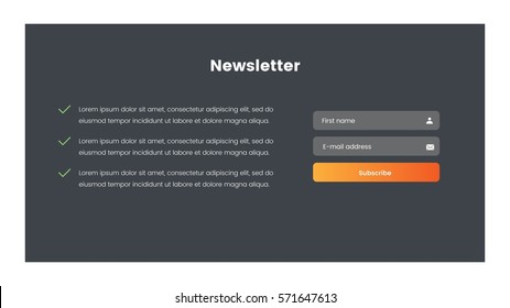 Newsletter web form in dark colours with orange button