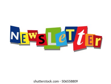 Newsletter, word and text cut from paper, in flat design