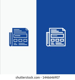 Newspaper, Ad, Paper, Headline Line and Glyph Solid icon Blue banner Line and Glyph Solid icon Blue banner