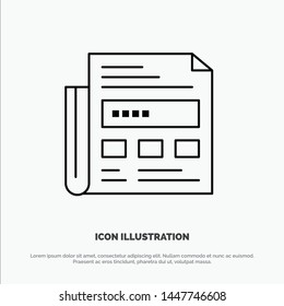 Newspaper, Ad, Paper, Headline Line Icon Vector