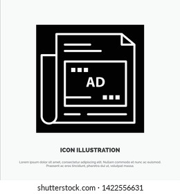 Newspaper, Ad, Paper, Headline Solid Glyph Icon Vector