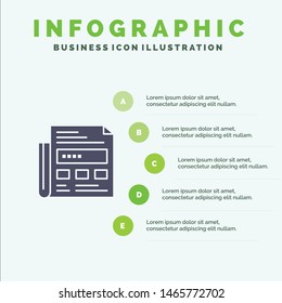 Newspaper, Ad, Paper, Headline Solid Icon Infographics 5 Steps Presentation Background. Vector Icon Template background