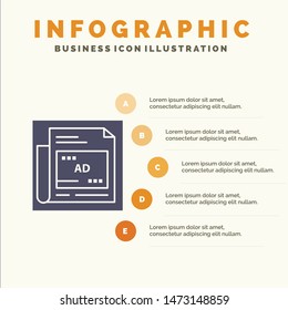 Newspaper, Ad, Paper, Headline Solid Icon Infographics 5 Steps Presentation Background