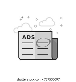 Newspaper ads icon in flat outlined grayscale style. Vector illustration.