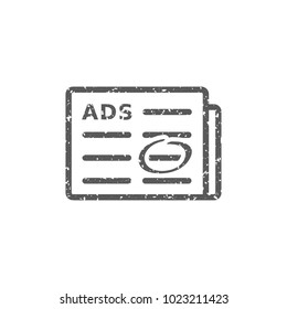 Newspaper ads icon in grunge texture. Vintage style vector illustration.