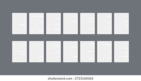 Conjunto de artículos de periódico. Colección de columnas de texto impreso o páginas de libro. Conjunto de Vector de página de papel impreso simbólico simple.