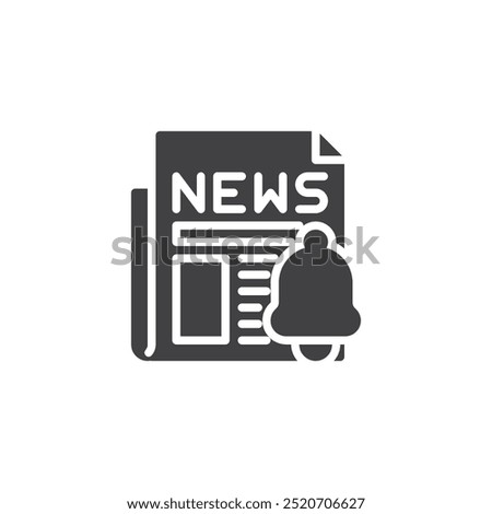 Newspaper with a bell vector icon. filled flat sign for mobile concept and web design. News Alert glyph icon. Breaking news symbol, logo illustration. Vector graphics