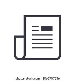 Newspaper black outline icon. Vector sign,  pictogram. Logo for news isolated on white background