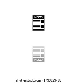 Newspaper. Black symbol on white background. Simple illustration. Flat Vector Icon. Mirror Reflection Shadow. Can be used in logo, web, mobile and UI UX project