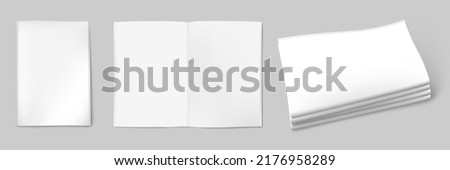 Newspaper blank white paper sheets template, 3d realistic vector illustration isolated on transparent background. Empty newspaper or magazine page mockup.