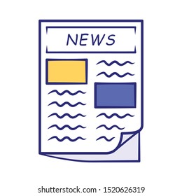 Newspaper blue color icon. Periodical publication. Daily news journal article. First broadside of popular newspaper. Classical information broadcast. Isolated vector illustration