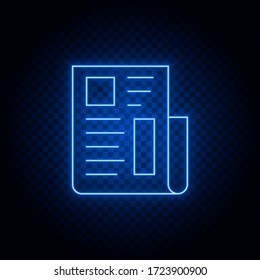 newspaper blue neon vector icon .Transparent background. Blue neon vector icon