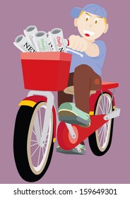 Newspaper Boy Rides The Bicycle 