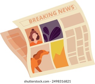 Newspaper with breaking news cartoon icon. Daily press isolated on white background