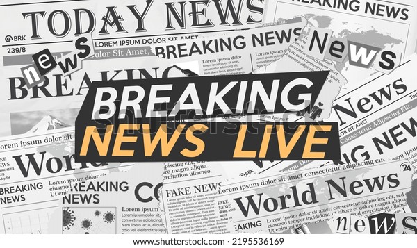 Newspaper with breaking news. Scraps of\
newspaper pages. Background for urgent news event. Realistic vector\
illustration for news with\
newspapers.
