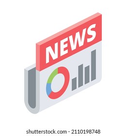 Newspaper charts. Vector 3d line isometric, color web icons, new flat style. Creative design idea for infographics.