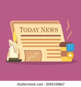 newspaper with coffee news of the day, vector illustration