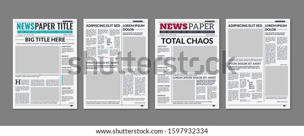 Newspaper column. Printed sheet of news paper\
with article text and headline publication design vector daily\
edition newsprint press\
templates