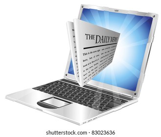 Newspaper coming out of laptop screen concept