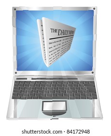 Newspaper coming out of laptop screen concept