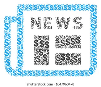 Newspaper composition of dollar symbols. Vector dollar symbols are organized into newspaper composition.