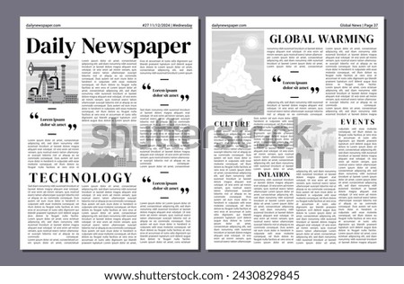 Newspaper Cover Page Empty Template Mockup Design with Text And Picture Placeholder for Web and App. Vector illustration