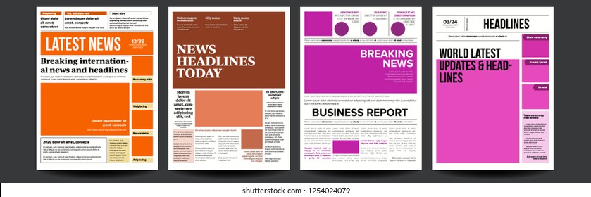 Newspaper Cover Set Vector. Abstract News Template. Blank Page Spaces For Images. Breaking. Realistic Pages Template. Page Layout. Columns And Photos. Illustration
