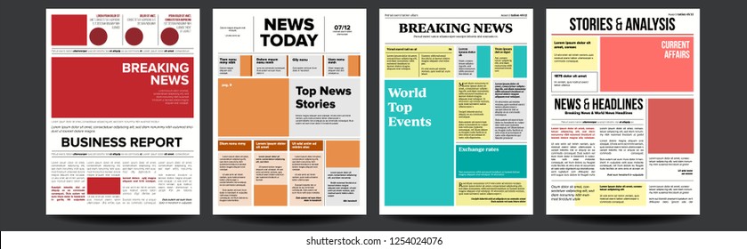 Newspaper Cover Set Vector. With Headline, Images, Page Articles. Newsprint, Reportage Information. Press Layout. Daily Journal Design. Financial News Articles, Advertising Business Information. Illus