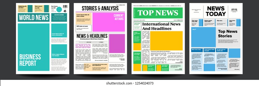 Newspaper Cover Set Vector. Paper Tabloid Design. Daily Headline World Business Economy And Technology. Text Articles, Images. World News Economy Headlines. Tabloid. Breaking. Illustration
