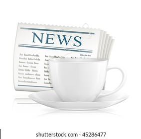 Newspaper and cup of coffee, mesh