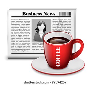 Newspaper with cup of coffee. Vector Illustration