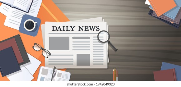 newspaper daily news communication mass media concept desk top angle view horizontal vector illustration