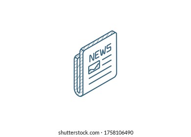 Newspaper, daily press, news content, article isometric icon. 3d vector illustration. Isolated line art technical drawing. Editable stroke