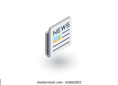 Newspaper, daily press, news content, article isometric flat icon. 3d vector colorful illustration. Pictogram isolated on white background