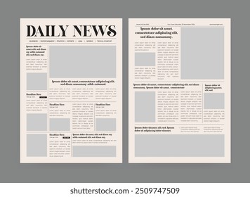 Newspaper and daily newspaper with text and picture placeholder