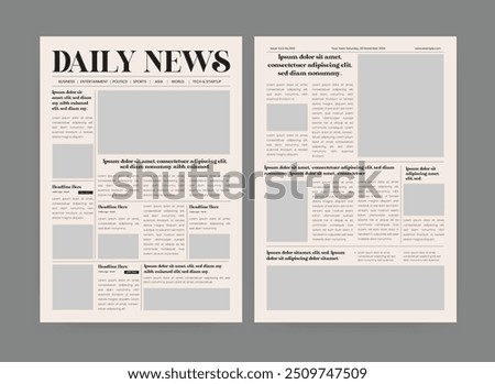 Newspaper and daily newspaper with text and picture placeholder