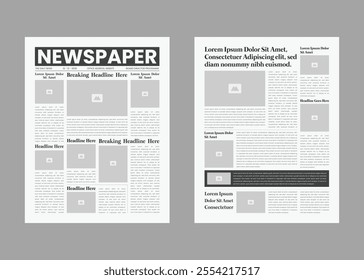 Newspaper design and The Daily Newspaper magazine with text and picture placeholder layout template