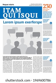 Newspaper design template with blue headline	