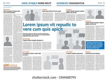 Newspaper design template with blue headline	