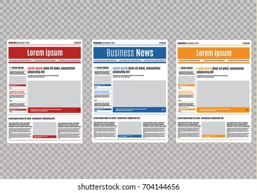 Newspaper design template with headline, images and charts, advertising vector illustration